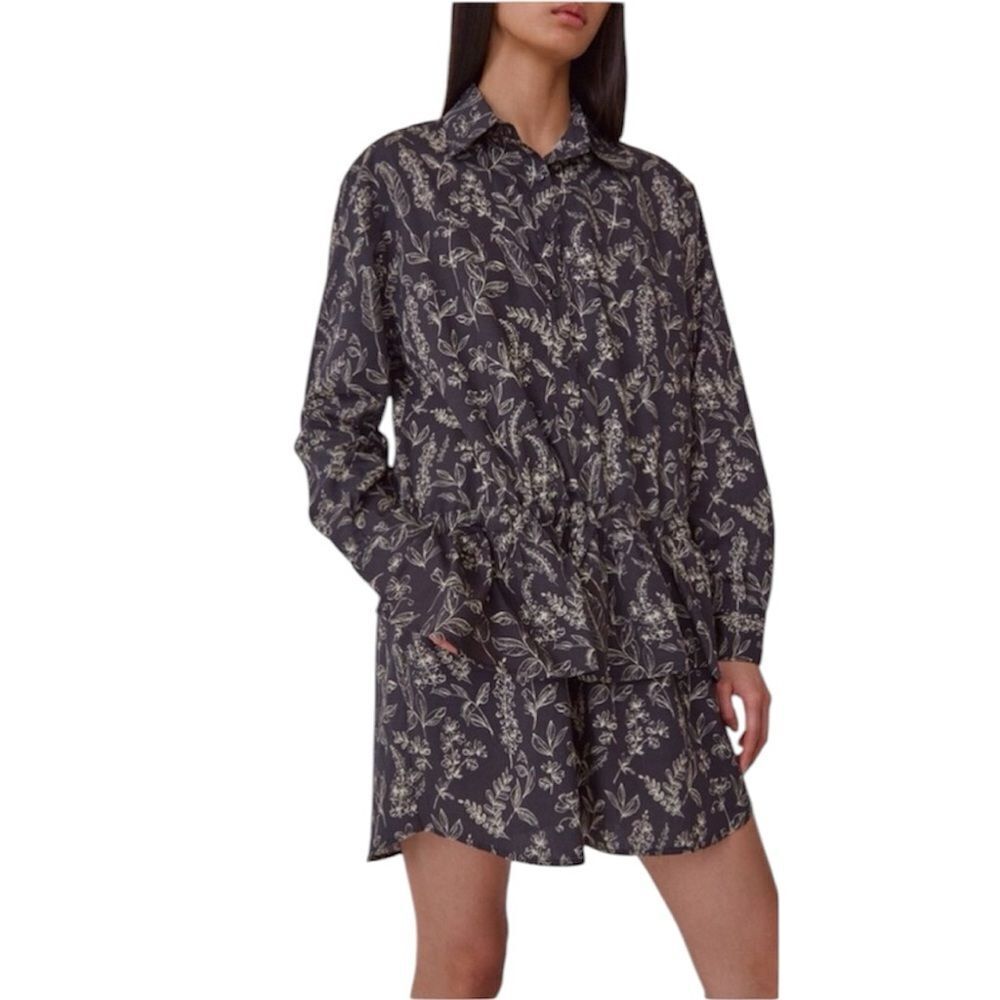 NWT Thakoon Botanical Print Button Up Shirt Dress in Black & Cream Size 8